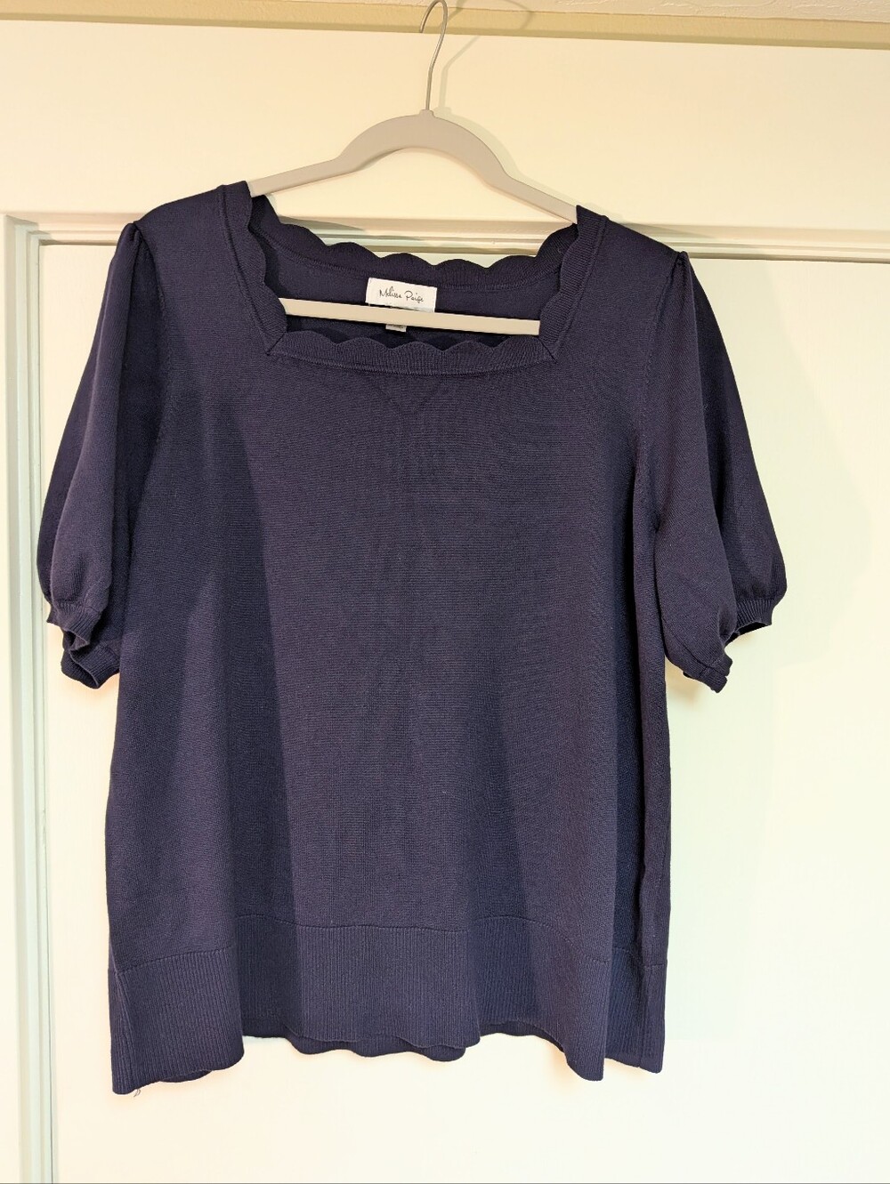 Scallop Edge Navy Sweater Top 1X